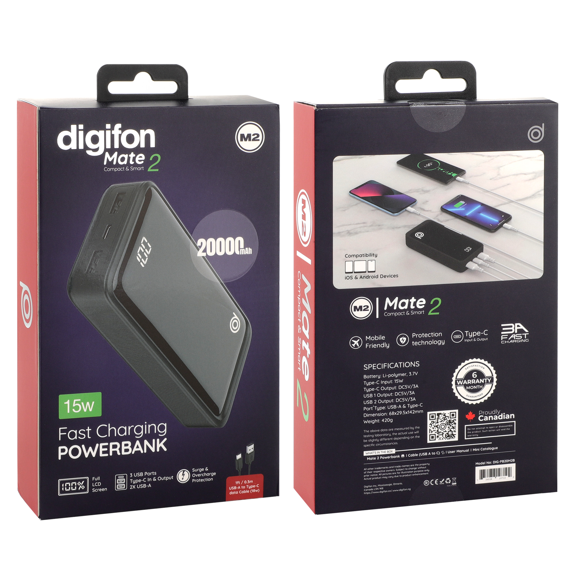 Mate2 20,000mAh Fast Charging 15W Power Bank - digifon