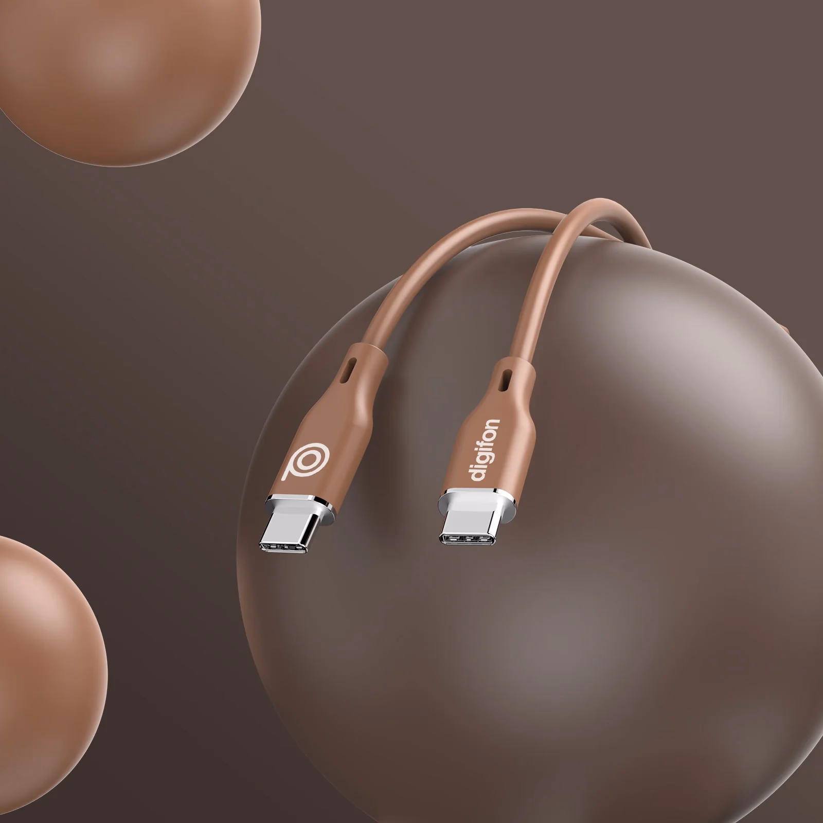High-speed, Durable 60W Silicone USB C to Type C 1M Cable Brown - digifon
