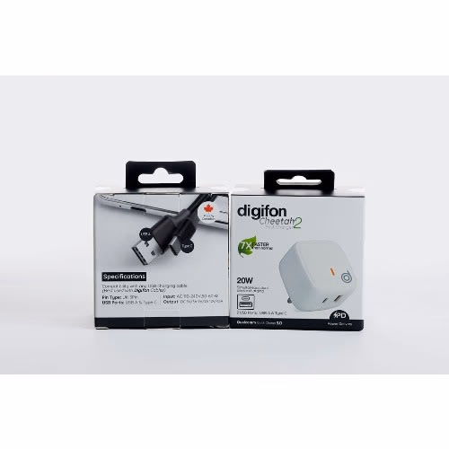 Cheetah2 20W USB-A & Type-C Fast Wall Charger Black - Digifon